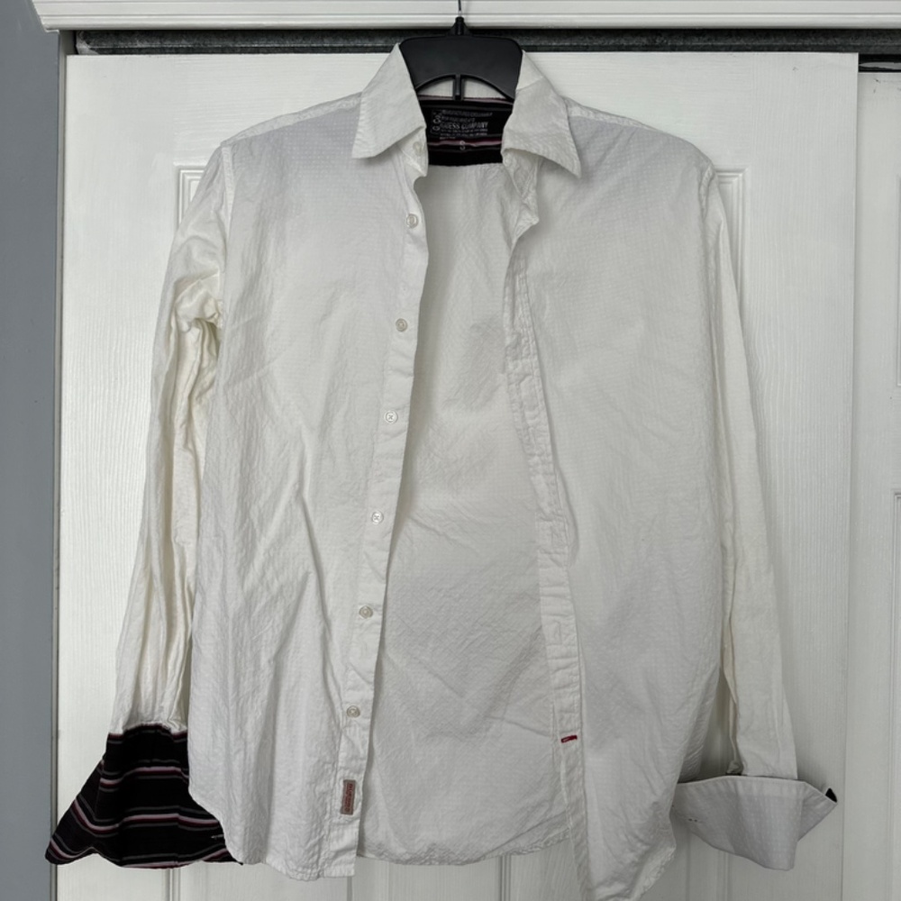 Men’s Guess French Cuff Shirt - Blue White - Size S